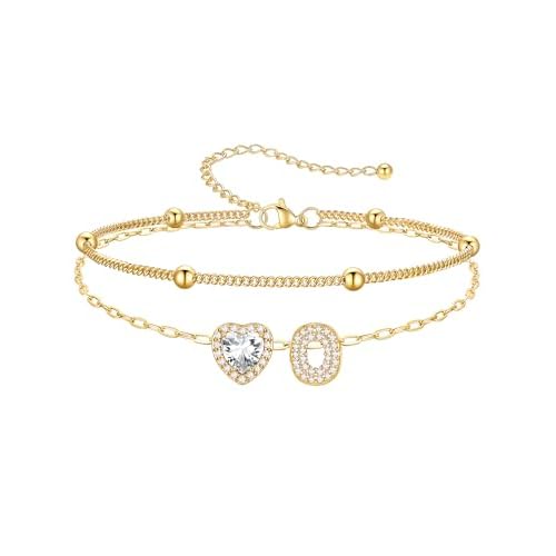 PROSTEEL A-Z Initial Ankle Bracelets for Women Waterproof, Layered Chain Anklet Stainless Steel Summer Beach Anklets, Silver/Gold 8.5-10.5 Inch Adjust