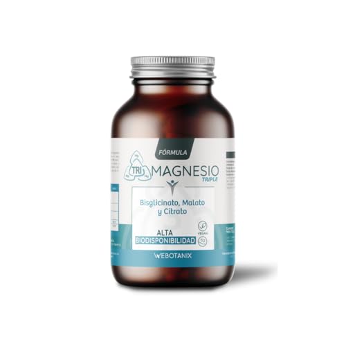 WeBotanix | Fórmula Triple Magnesio | 60 Cápsulas Vegetales | Bisglicinato, Dimagnesio Malato y Citrato de Magnesio y Vitamina B6 | Con Vitamina B6 para Energía, Bienestar y Salud Muscular | Vegano