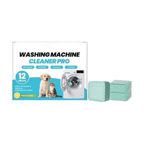 12 Limpiador Lavadora,Extra Fuertes para propietarios de mascotas,Washing Machine Cleaner Tablet, para Lavadoras HE, de Carga Superior y Frontal, Elimina Olores, Suciedad y Acumulaciones