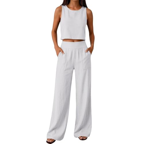 Conjunto de lino de 2 piezas para tus tardes de verano con pantalón ancho