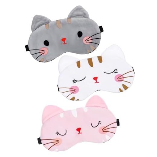 YUXIANLB Lot de 3 masques pour les yeux mignons pour dormir, masque de sommeil en forme de chat amusant, masque de sommeil en peluche douce et légère pour femmes, hommes, enfants