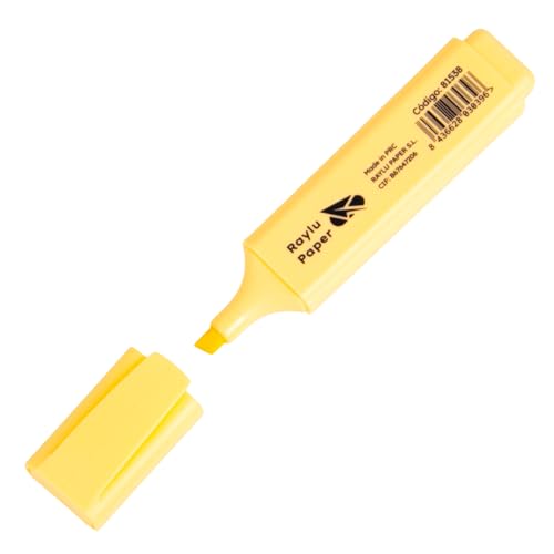 RAYLU PAPER Subrayador Fluorescente con Punta Biselada, Marcador Fluorescente con Trazo de 2-5mm, Rotuladores Fluorescentes para Organización (1, Amarillo pastel)