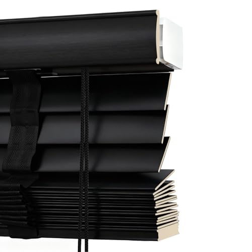 Genérico Persianas Venecianas De Madera Listones de 50 mm, Persianas Horizontales Protección Solar, Estores Privacidad para Ventanas/Puertas/Balcones W 25 40 50 60 80 100 120 140 160cm(Black)