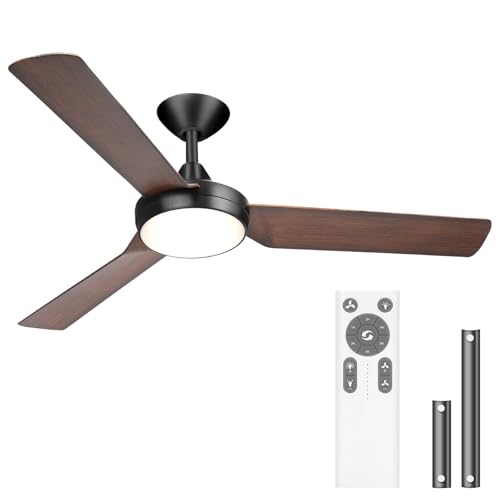 Pinstyle Ceiling fan with light, 52 inches, wood grain color, adjustable light, with remote control, no noise, very energy efficient, modern design