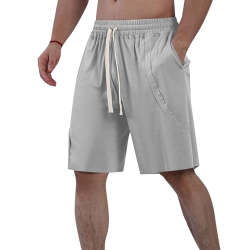 Hombres Casual Fitness Deporte Cinco Pantalones Cortos Sueltos Hombres Verano Borde Áspero Usar Con Entrenamiento Correr Pantalones Cortos Baloncesto Neopreno Hombres, gris, L