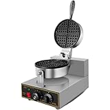 Klivexワッフルメーカー業務用バブルワッフルメーカーワッフルメーカー、業務用バブルワッフルメーカー、両面焼き ワッフル 焼き機1200ワットエッグバブルパフアイロン、180°回転可能2つのパンと木製ハンドル、ノンスティックテフロンコーティング付きステンレススチールベーカー、 家庭用および業務用ペストリーメーカー (シングルヘッドワッフルオーブン)