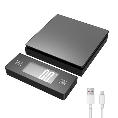 Image of Wireless Detachable Display Digital Food Scale, 11lb /5kg, Solid Black 1g Precise Weighing, Tare & Backlit LCD, 304 Stainless Steel Surface, Ideal for Coffee Brewing, Baking & Daily Meal prep