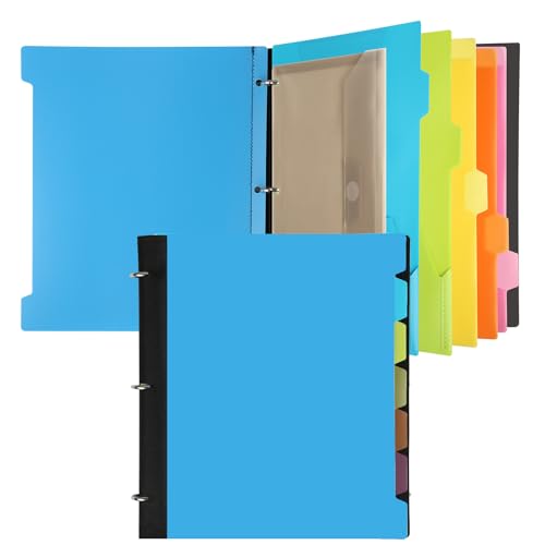Image of Pivotable Refillable Notebook, 3 Ring Binder Notebooks 1 Inch, Notebook with Dividers and Pockets, Folder Notebook, Flexible Binder, Soft Binders 3 Ring, Foldable Binder- Blue
