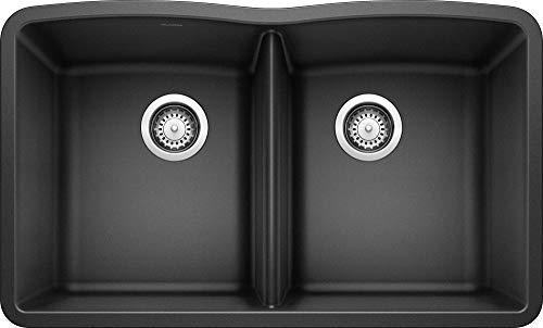 BLANCO, Anthracite 440184 DIAMOND SILGRANIT 50/50 Double Bowl Undermount Kitchen Sink