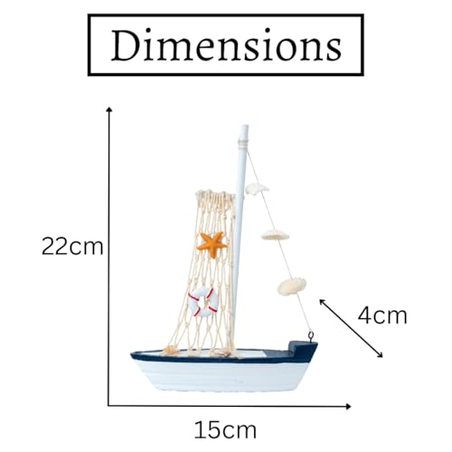 Image of Wooden Decorative Sailboat Nautical Model Showpiece - 15x4x22 cm | Miniature Sailing Boat Showpiece for Home Decor, Living Room, Office & Table Desk Decoration | Dark Blue Border-Donut Tube