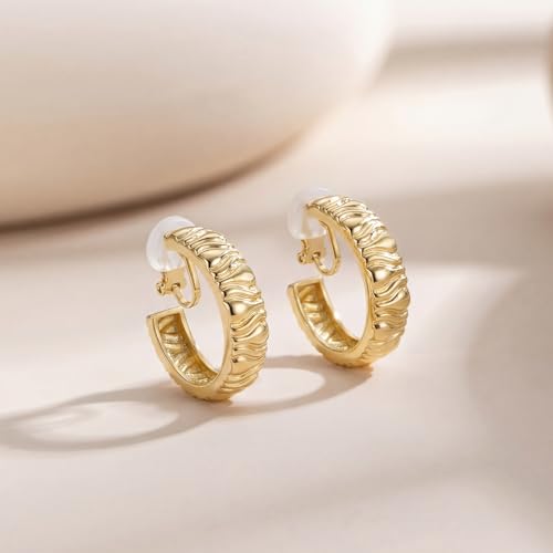 Image of Clip on Earrings for Women, 14K Gold Small Gold Hoop Earrings, Hypoallergenic Non Pierced Hoop Earring for Women