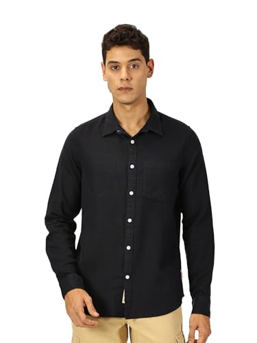 Image of Thomas Scott Men's | Solid | Premium Linen Blend | Spread Collar | Summer Wear | Long Sleeve | Shirts for Men