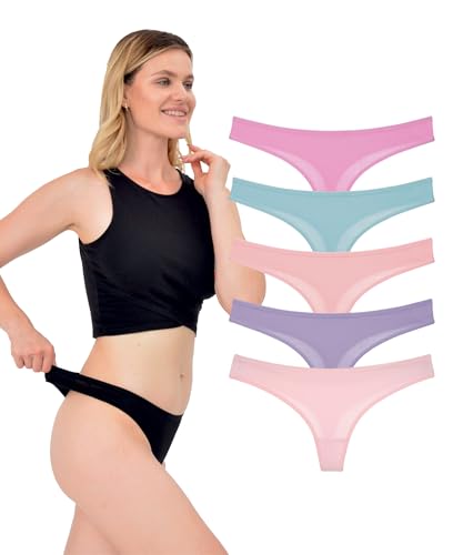 LadyMelex - Pack de 5 Tangas sexys de algodón Suave para Mujer - Colores Suaves y claros - M