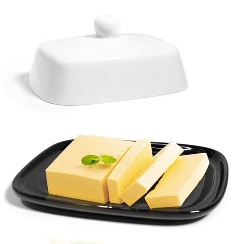 LUBOXIN Schwarze und weiße Keramik-Butterdose mit Deckel, rechteckige...