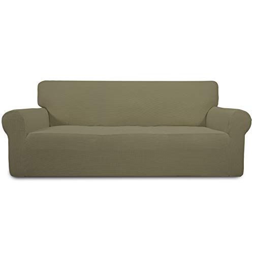Image of Easy-Going Stretch Sofa Slipcover 1-Piece Sofa Cover Furniture Protector Couch Soft with Elastic Bottom for Kids, Polyester Spandex Jacquard Fabric Small Checks (Sofa, Khaki)