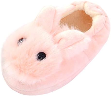 Beeliss Toddler Girls Slippers Cartoon Plush Warm Shoes (7-8 M US Toddler, Light Pink/Bunny)