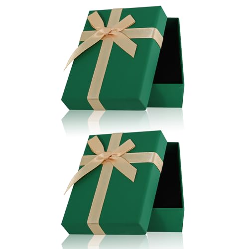 2Pcs Small Gift Boxes, 9x7x3cm Jewellery Gift Box with Lid Ring Earrings Necklace Bracelet Gift Boxes Small Paper Boxes for Gift Present (Green)