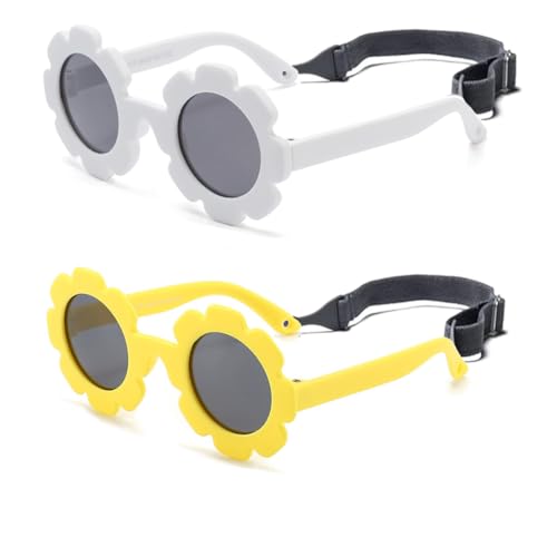 Image of Baby flower sunglasses with strap Girls Flexible Bendable Polarized Sunglasses for Newborn Girls Age 0-24 Months