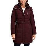 Nautica Women's Heavyweight Stretch Puffer Jacket- Wind & Water-Resistant, Removable Hood, Chianti, Medium