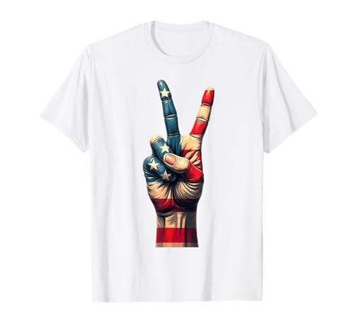 Peace Hand Sign American Flag Patriotic USA Peace T-Shirt