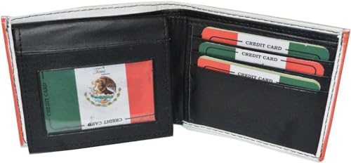 V5 Tems PU Leather Vegan Bifold Wallet with Printed Gift Box Many Styles (Mexico Flag), Black2