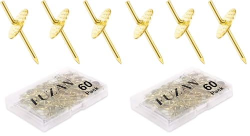 Image of 60pcs Picture Hangers, 20lbs Picture Hanging Hooks, Iron Alloy Nail Hooks, Professional Plaster Picture Hanging Kit on Wooden /Drywall Hanging Hardware for Clock,Mirror,Jewelry Golden (Pack of 2)