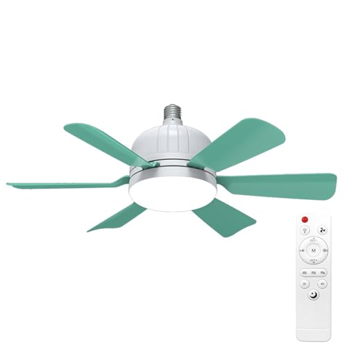 ERYUE Luz de Ventilador de Techo Funcionamiento Silencioso Potente Flujo Aire Temperatura Color Ajustable Control Remoto Dormitorio Sala Estar Sala Estudio, Blanco/Azul, 1 * Lámpara Ventilador (cian)
