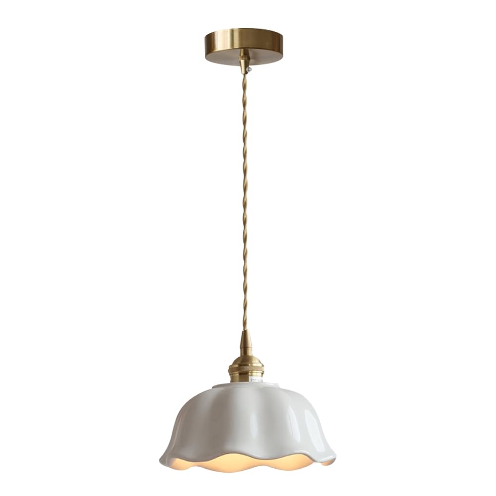 KXKLGWHN Nordic Country Style Ceramic Chandelier, Height Adjustable Pendant Light, E26 Screw Single Head Hanging Lamp, Living Room Kitchen Island Office Decorative Lighting Fixtures