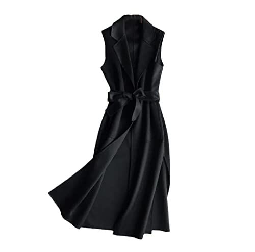 Chaleco de lana para mujeres chaqueta suelta de media longitud negro casual primavera otoño