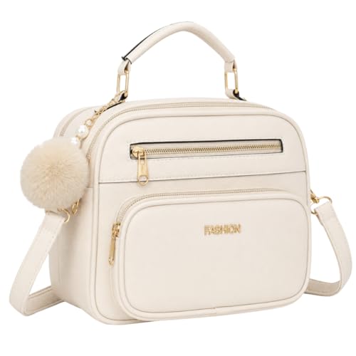 Bolsa Feminina Baú Transversal tamanho Médio em couro PU com Alça De Ombro removível Tiracolo (Off White)
