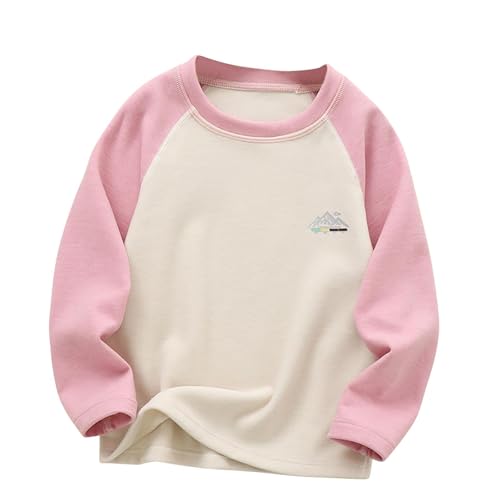 Girls Color Block Fleece Shirts Long Sleeve Pullover Sweater Temperature Sensitive Warm Fall Tops 3-13 Years Pink