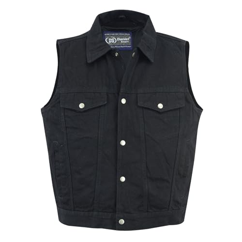 Daniel Smart Biker Vest for Men Unique Raw Blue & Black Denim Vest with Snap Closure & Concealment inside