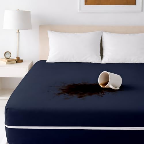 Image of Zipper Closure Style Mattress Protector King Size 100% Waterproof Six-Sided Mattress Encasement for Bed 72x72 Inch Fit On 6 Inch 6X6 Feet Navy Blue