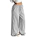 Kenvina Wide Leg Pants Womens Summer Baggy Beach Vacation Palazzo Pants Casual High Waisted Drawstring Trousers with Pockets Light Gray
