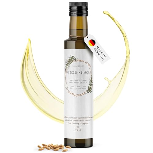 Weizenkeimöl von Nordic Pure | Kaltgepresst mit Spermidin und viel Vitamin E | Weizenkeime mechanisch gepresst (250 ml)