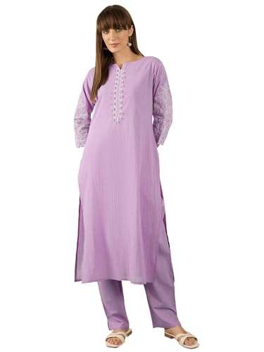 Image of INDO ERA Women's Embroidered Anarkali Kurta Pant Set with Dupatta | Cord Set For Women Cotton