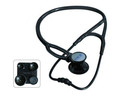 MDF Instruments ProCardial®ERA®Cardiology Lightweight Dual Head Stethoscope with Adult,Pediatric&Infant-Neonatal Convertible Chestpiece-Free-Parts-for-Life&All Black(MDF797X-BO)