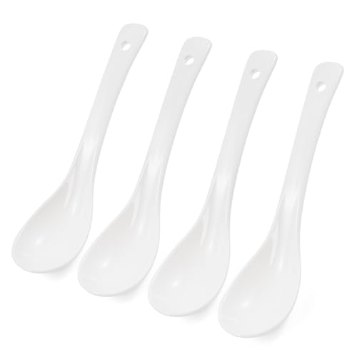 6.5inch Ceramic Soup Spoons Set of 4 - Long Handle, Easy to Hold,...