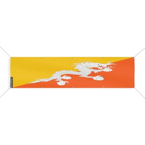 Drapeau du Bhoutan haut de gamme 80x380cm à oeillets renforcés
