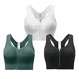 SPORME RUNNING Damen Sport-BH mittlerer Halt Vorderverschluss mit Ringerrücken herausnehmbaren Polstern und Doppelhaken für Yoga Lauf Joggen Reiten und Fitness(Schwarz Weiß Grün)