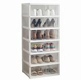 Italia Magazzini Scarpiera Doppia Salvaspazio in Plastica, Componibile con 6 Ripiani, Ante Magnetiche, Indipendente, 44x35x110 cm, Bianco, Moderno, Non Richiede Montaggio