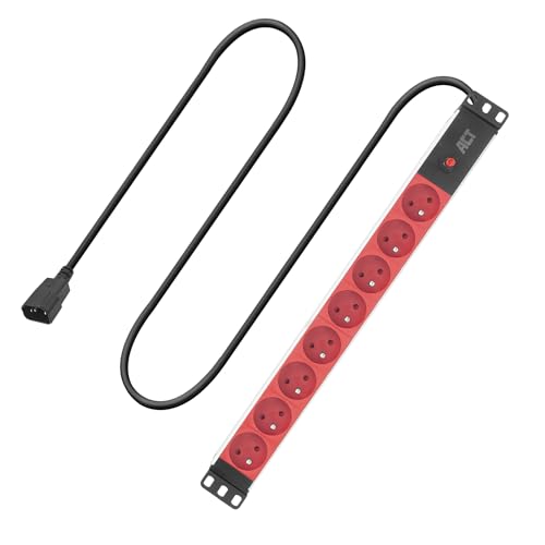 ACT Multiprise PDU 19 Pouces, 8 Prises Type E avec Terre, Câble 3m C14, Protection Contre Les Surcharges, Montage en Rack 1U PD3155