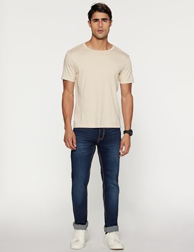 Peter England Men's Tapered Fit Mid Rise Classic Tape Stretchable Twill Jeans