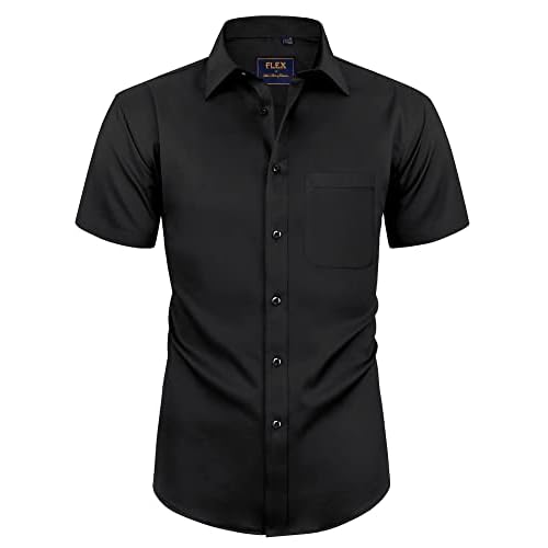 Alimens & Gentle Mens Short Sleeve Dress Shirts Wrinkle Free Solid Casual Button Down Shirts with Pocket