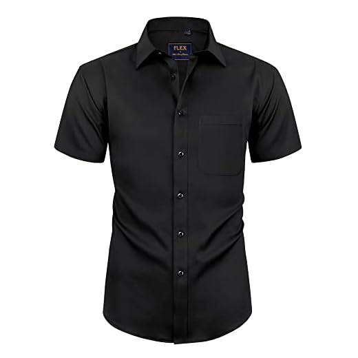 Alimens & Gentle Mens Short Sleeve Dress Shirts Wrinkle Free Solid Casual Button Down Shirts with Pocket, Black, Large