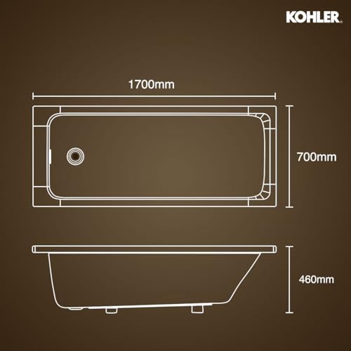 Image of Kohler Reach Bath tub for bathroom | Drop-in Acrylic Bathtub with Lumbar Support | Ergonomically-Crafted for Small & Medium Bathrooms | White, 1700mm