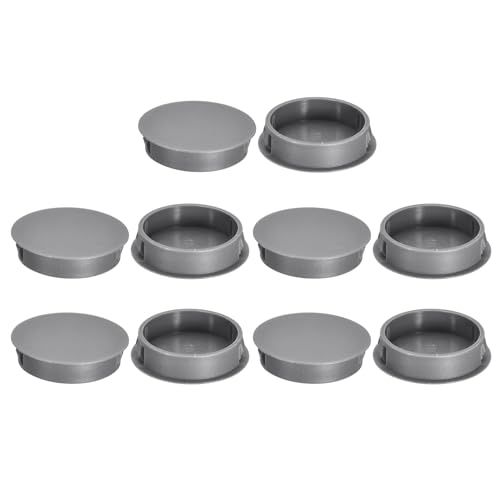 Image of uxcell 40mm /1.57 inch Plastic Hole Plugs, 10Pcs Flush Type Panel Round Snap in Fastener Knockout Locking Plugs for Furniture Insert End Caps Panels, Grey