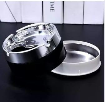 Honbon 1Pcs Stainless Steel & Plastic Base Portable Ashtray Spinning Lid Modern Tabletop Ashtray With Non Slip Stronger Base for Home Office Indoor or Outdoor for Men & Women (Multi) 1