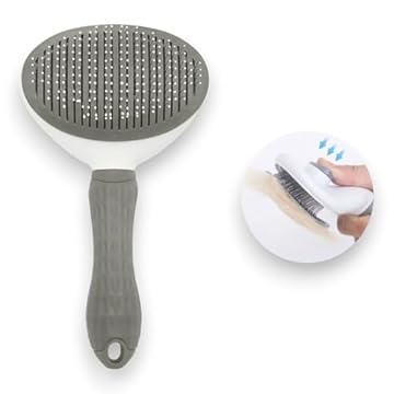 Escova Rasqueadeira Premium Automática: Removedora de Pelos Garante Higiene Máxima para Seu Pet (Cães e Gatos), Ideal para Todas as Raças - NEXUS MARKET (Cinza)