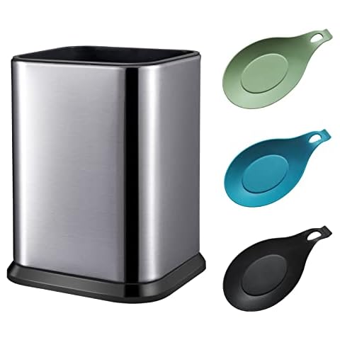 Stainless Steel Kitchen Utensil Holder for Countertop(Set of 1),Silicone Spoon Rests(Set of 3),Cooking Utensils Holder,Counter Spatula Holder,Stovetop Spoon Rest Cover